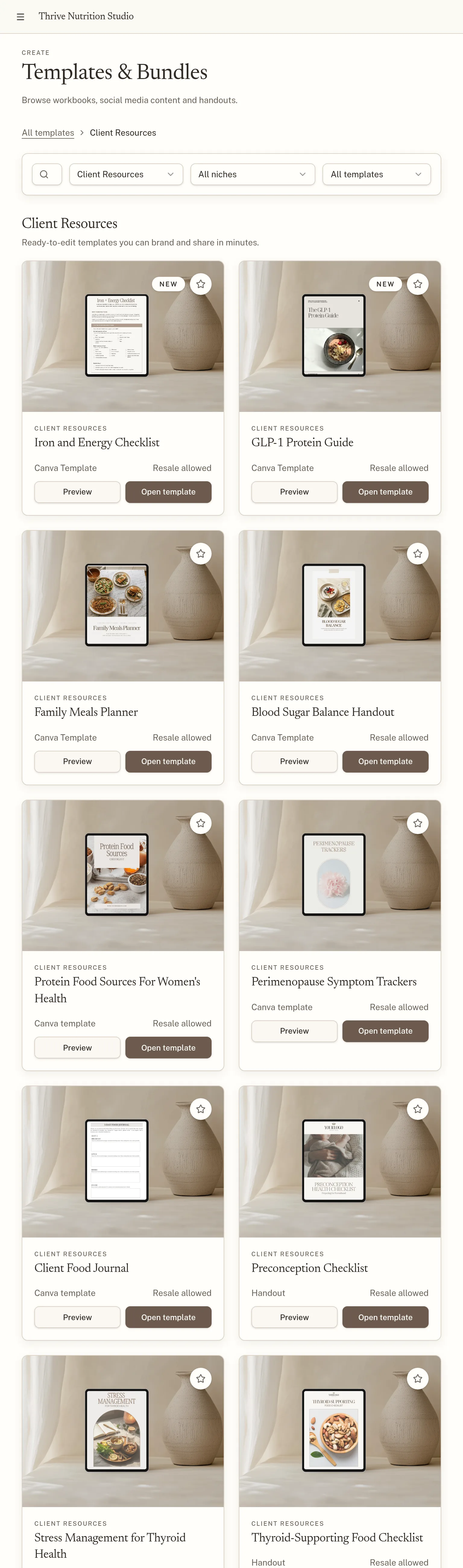 Workbook and guide templates displayed on a tablet