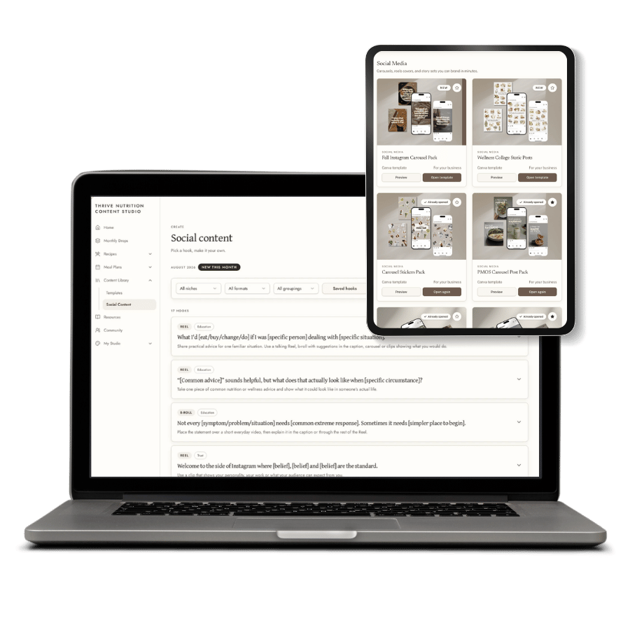 Social content ideas on a laptop with social media templates on a tablet